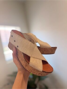 Crown Vintage Beige Cork Crossband Wedge Sandals